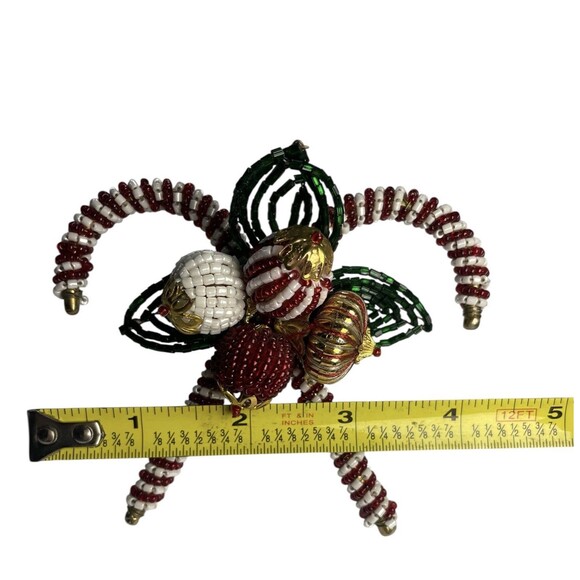 Vintage Pier 1 Beaded Christmas Crossed Candy Cane Ornament Napkin Rings 5pc Set - Picture 7 of 8